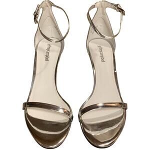 Jeffrey Campbell Heel Sandals Size 9.5 Silver w/ Toe & Ankle Strap 3 Inch Heel